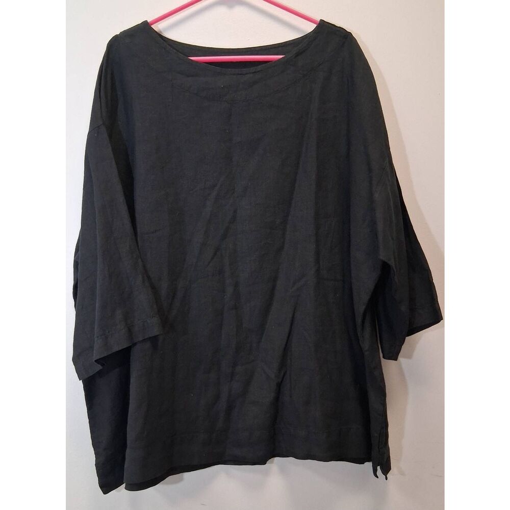 Bryn walker women xl boat neck blouse linen boxy black minimalist lagenlook top - Picture 2 of 8